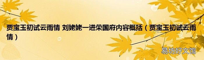 贾宝玉初试云雨情 贾宝玉初试云雨情 刘姥姥一进荣国府内容概括