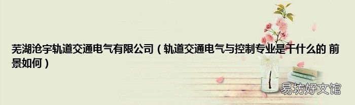 轨道交通电气与控制专业是干什么的 前景如何 芜湖沧宇轨道交通电气有限公司