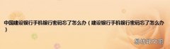 建设银行手机银行密码忘了怎么办 中国建设银行手机银行密码忘了怎么办