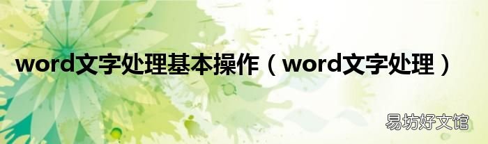 word文字处理 word文字处理基本操作
