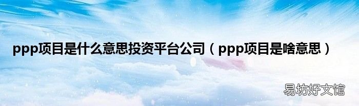 ppp项目是啥意思 ppp项目是什么意思投资平台公司