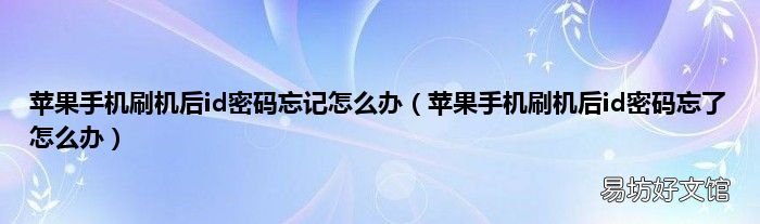 苹果手机刷机后id密码忘了怎么办 苹果手机刷机后id密码忘记怎么办
