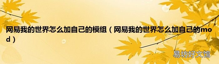 网易我的世界怎么加自己的mod 网易我的世界怎么加自己的模组