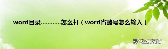 word省略号怎么输入 word目录............怎么打
