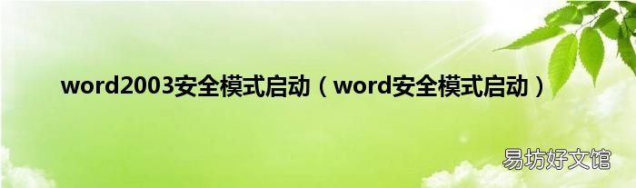 word安全模式启动 word2003安全模式启动