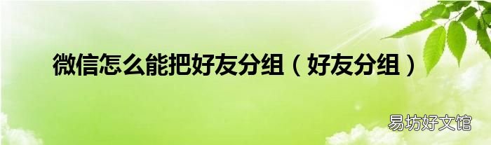 好友分组 微信怎么能把好友分组