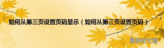 如何从第三页设置页码 如何从第三页设置页码显示