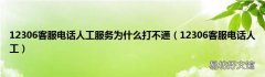 12306客服电话人工 12306客服电话人工服务为什么打不通