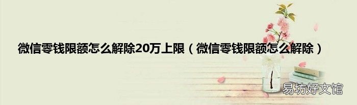 微信零钱限额怎么解除 微信零钱限额怎么解除20万上限