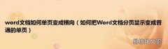 如何把Word文档分页显示变成普通的单页 word文档如何单页变成横向