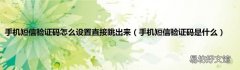 手机短信验证码是什么 手机短信验证码怎么设置直接跳出来