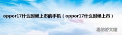 oppor17什么时候上市 oppor17什么时候上市的手机