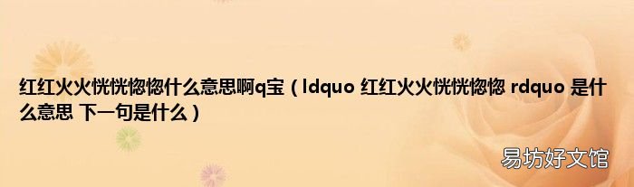 ldquo 红红火火恍恍惚惚 rdquo 是什么意思 下一句是什么 红红火火恍恍惚惚什么意思啊q宝