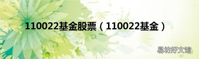 110022基金 110022基金股票