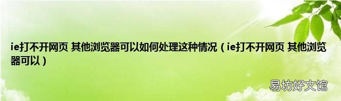 ie打不开网页 其他浏览器可以 ie打不开网页 其他浏览器可以如何处理这种情况