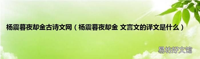 杨震暮夜却金 文言文的译文是什么 杨震暮夜却金古诗文网