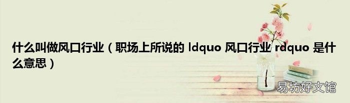 职场上所说的 ldquo 风口行业 rdquo 是什么意思 什么叫做风口行业