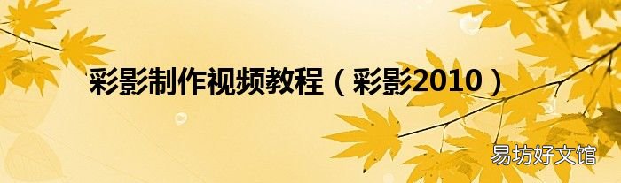 彩影2010 彩影制作视频教程