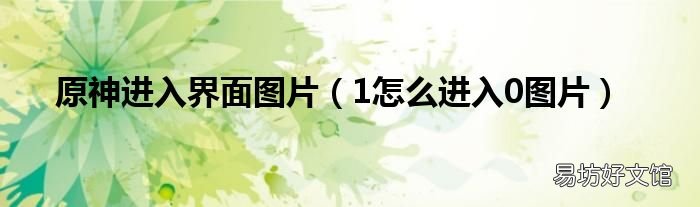 1怎么进入0图片 原神进入界面图片