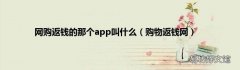 购物返钱网 网购返钱的那个app叫什么