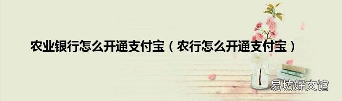 农行怎么开通支付宝 农业银行怎么开通支付宝