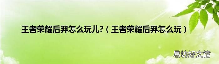 王者荣耀后羿怎么玩 王者荣耀后羿怎么玩儿?