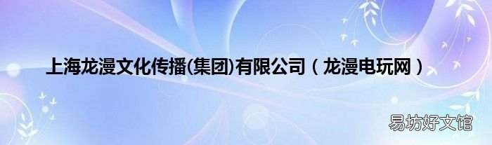 集团 龙漫电玩网 上海龙漫文化传播有限公司