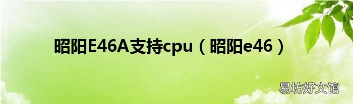 昭阳e46 昭阳E46A支持cpu