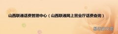 山西联通网上营业厅话费查询 山西联通话费管理中心