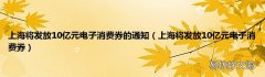 上海将发放10亿元电子消费券 上海将发放10亿元电子消费券的通知