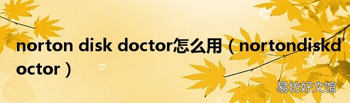nortondiskdoctor norton disk doctor怎么用