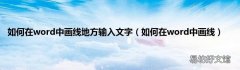如何在word中画线 如何在word中画线地方输入文字