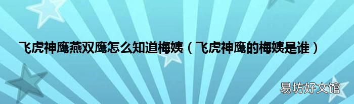 飞虎神鹰的梅姨是谁 飞虎神鹰燕双鹰怎么知道梅姨