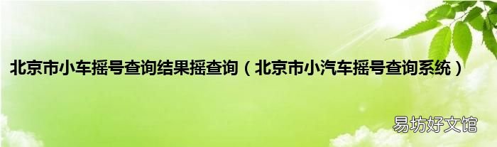 北京市小汽车摇号查询系统 北京市小车摇号查询结果摇查询