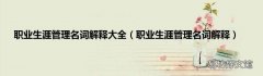职业生涯管理名词解释 职业生涯管理名词解释大全