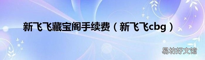 新飞飞cbg 新飞飞藏宝阁手续费
