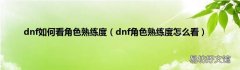 dnf角色熟练度怎么看 dnf如何看角色熟练度