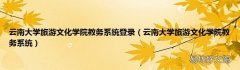 云南大学旅游文化学院教务系统 云南大学旅游文化学院教务系统登录