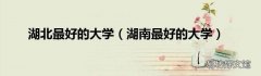 湖南最好的大学 湖北最好的大学