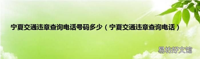 宁夏交通违章查询电话 宁夏交通违章查询电话号码多少