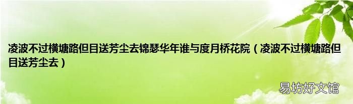 凌波不过横塘路但目送芳尘去 凌波不过横塘路但目送芳尘去锦瑟华年谁与度月桥花院
