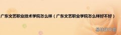 广东文艺职业学院怎么样好不好 广东文艺职业技术学院怎么样