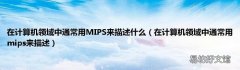 在计算机领域中通常用mips来描述 在计算机领域中通常用MIPS来描述什么