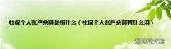 社保个人账户余额有什么用 社保个人账户余额是指什么