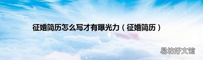 征婚简历 征婚简历怎么写才有曝光力