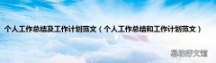 个人工作总结和工作计划范文 个人工作总结及工作计划范文
