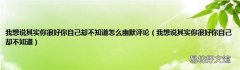 我想说其实你很好你自己却不知道 我想说其实你很好你自己却不知道怎么幽默评论