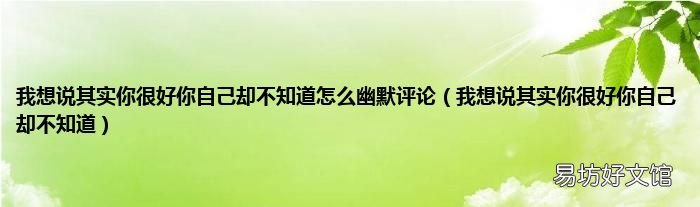 我想说其实你很好你自己却不知道 我想说其实你很好你自己却不知道怎么幽默评论