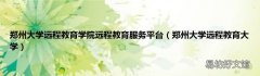 郑州大学远程教育大学 郑州大学远程教育学院远程教育服务平台