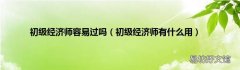 初级经济师有什么用 初级经济师容易过吗